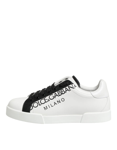 Dolce & Gabbana Black White Leather Portofino Sneaker Shoes